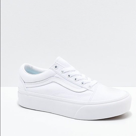 old skool platform vans white